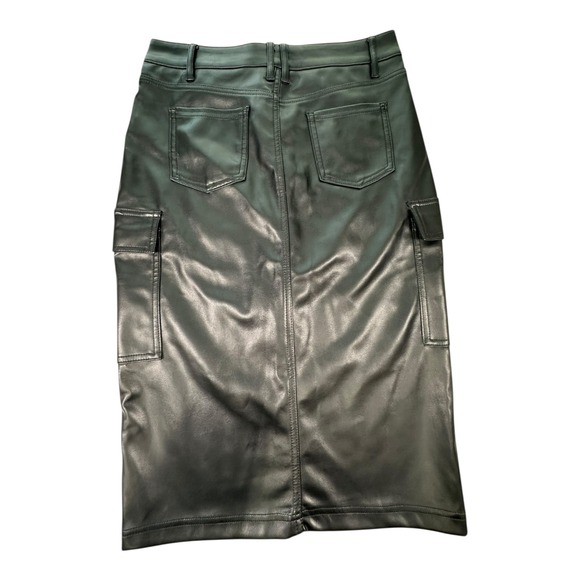 Hunter & Brown Faux Leather Cargo Skirt Midi Pencil Black Size M - Picture 1 of 13